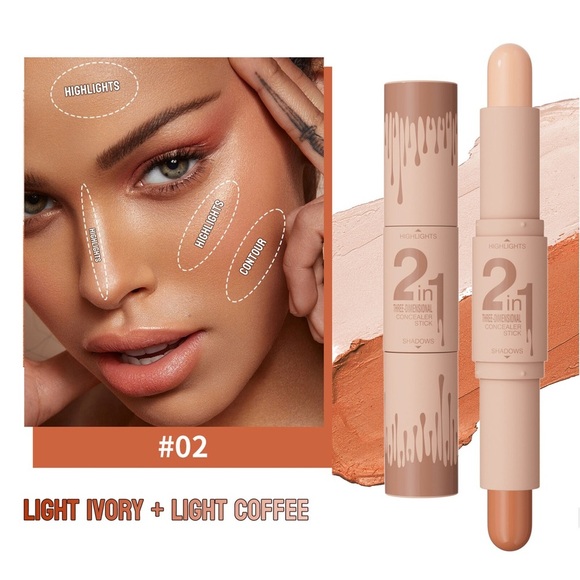Hello Kiss 2-in-1 Concealer Contour Stick - Light Ivory & Light Coffee - Picture 1 of 7